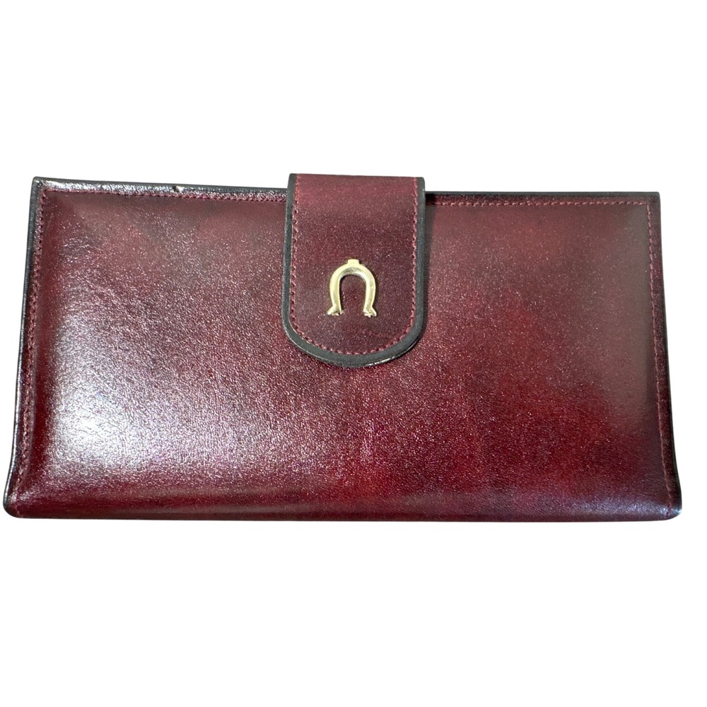 Capri Vintage Burgundy Glove Cowhide Leather Kiss Lock Checkbook Wallet Womens